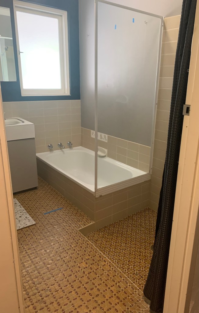 small bathroom layout with walk in shower and floating vanity Australia